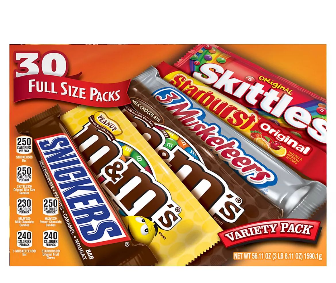 M&amp;M&#39;S, Snickers, Skittles and More Chocolate Candy Bars, Bulk Full Size Fundraiser Pack, 30 ct.