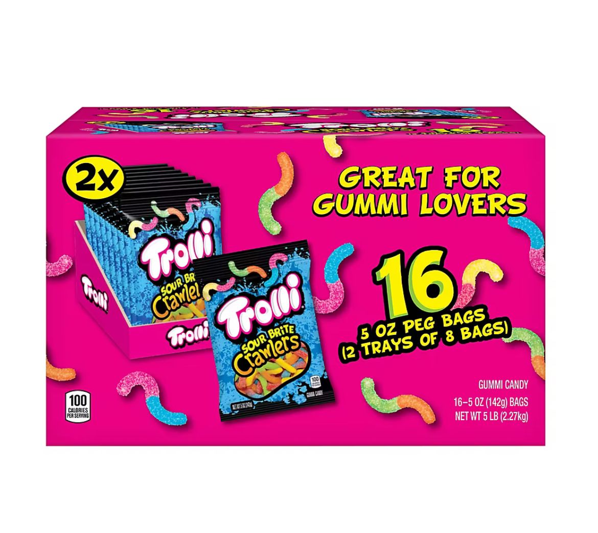 Trolli Sour Brite Crawlers Gummy Worms Candy, 16 pk./5 oz.