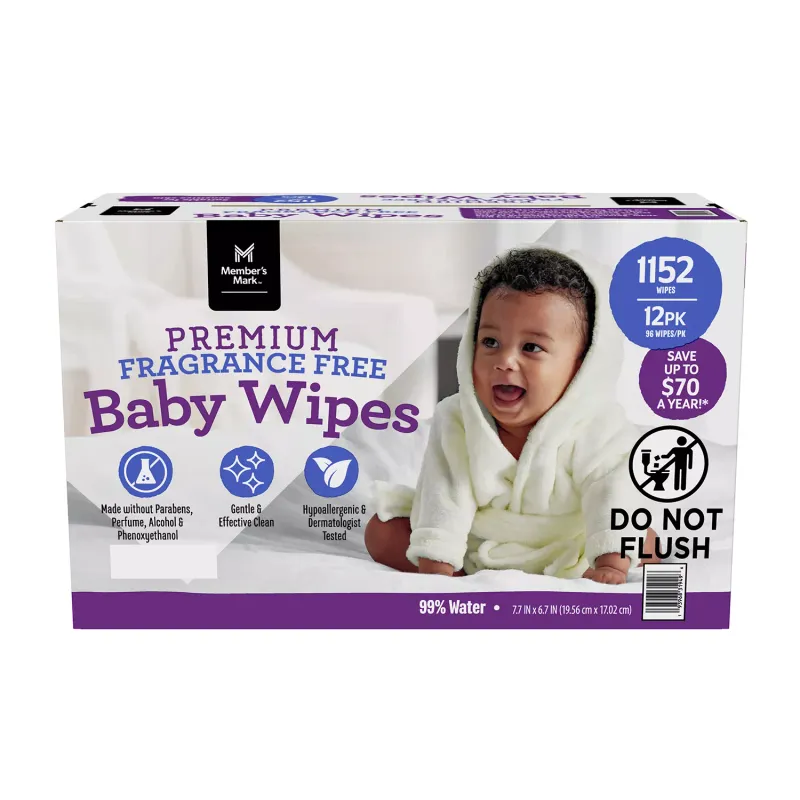 Member&#39;s Mark Premium Fragrance-Free Baby Wipes, 12 Packs 1152 ct.