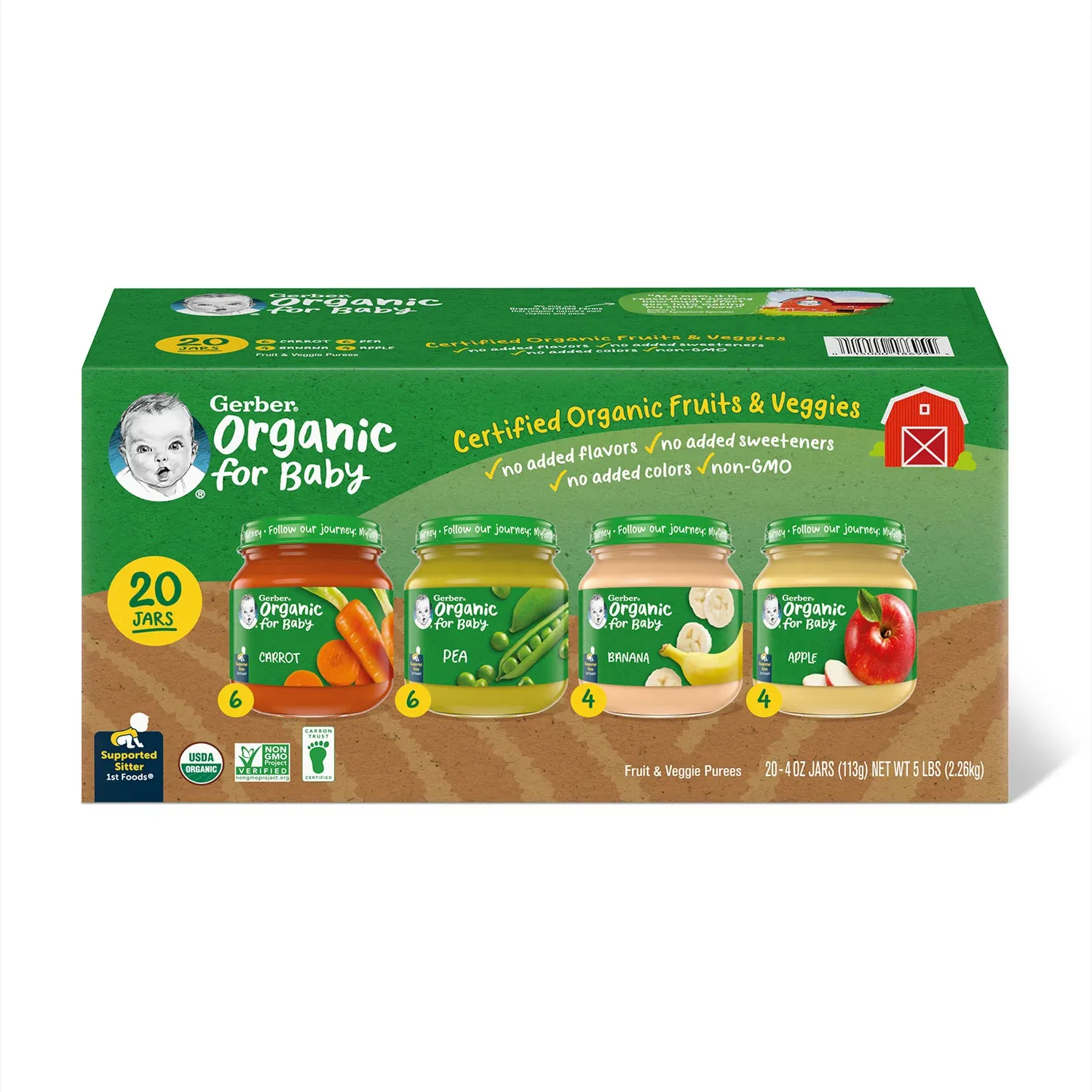 Gerber 1st Foods Organic Baby Food, Fruit &amp; Veggie Value Pack 4 oz., 20 ct.