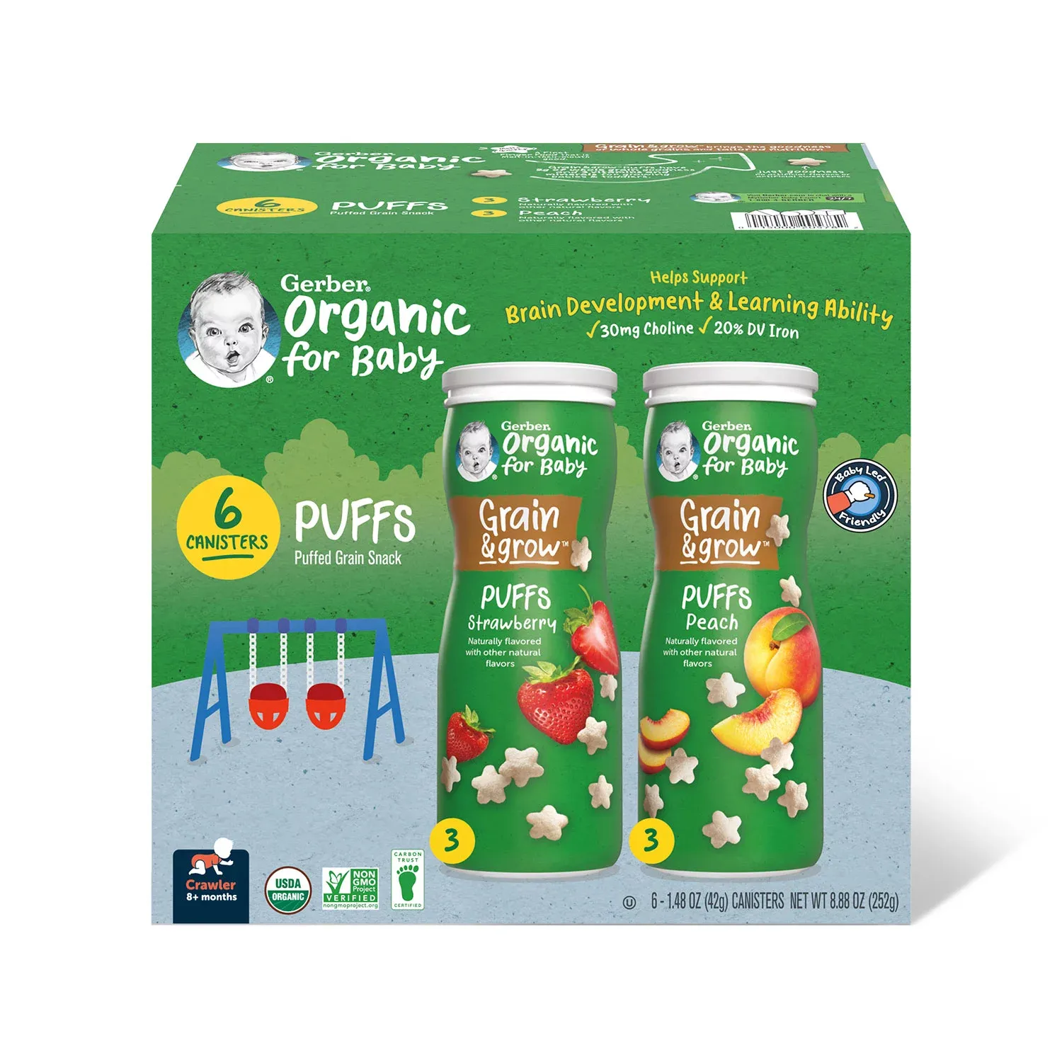 Gerber Organic Puffs, Variety Pack 1.48 oz., 6 pk.