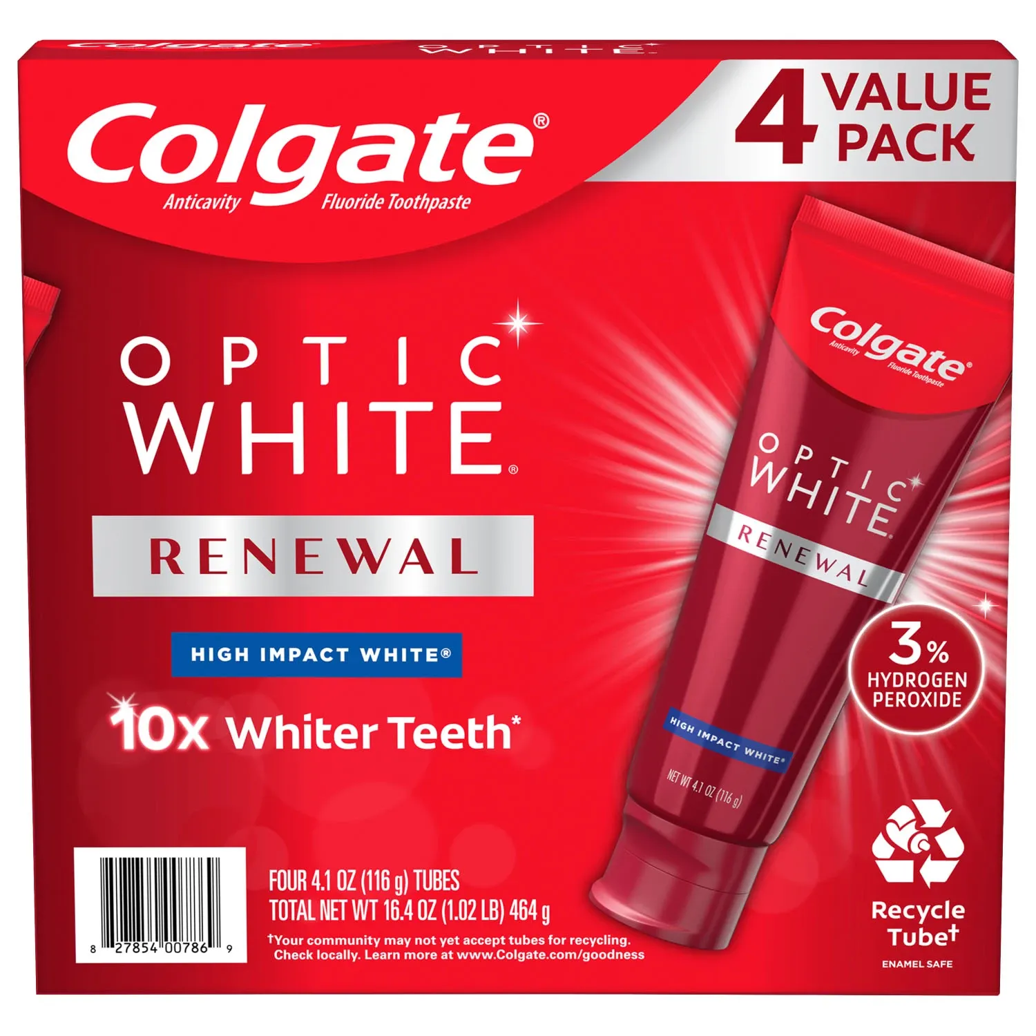 Colgate Optic White Renewal Whitening Toothpaste, 4.1 oz., 4 pk.