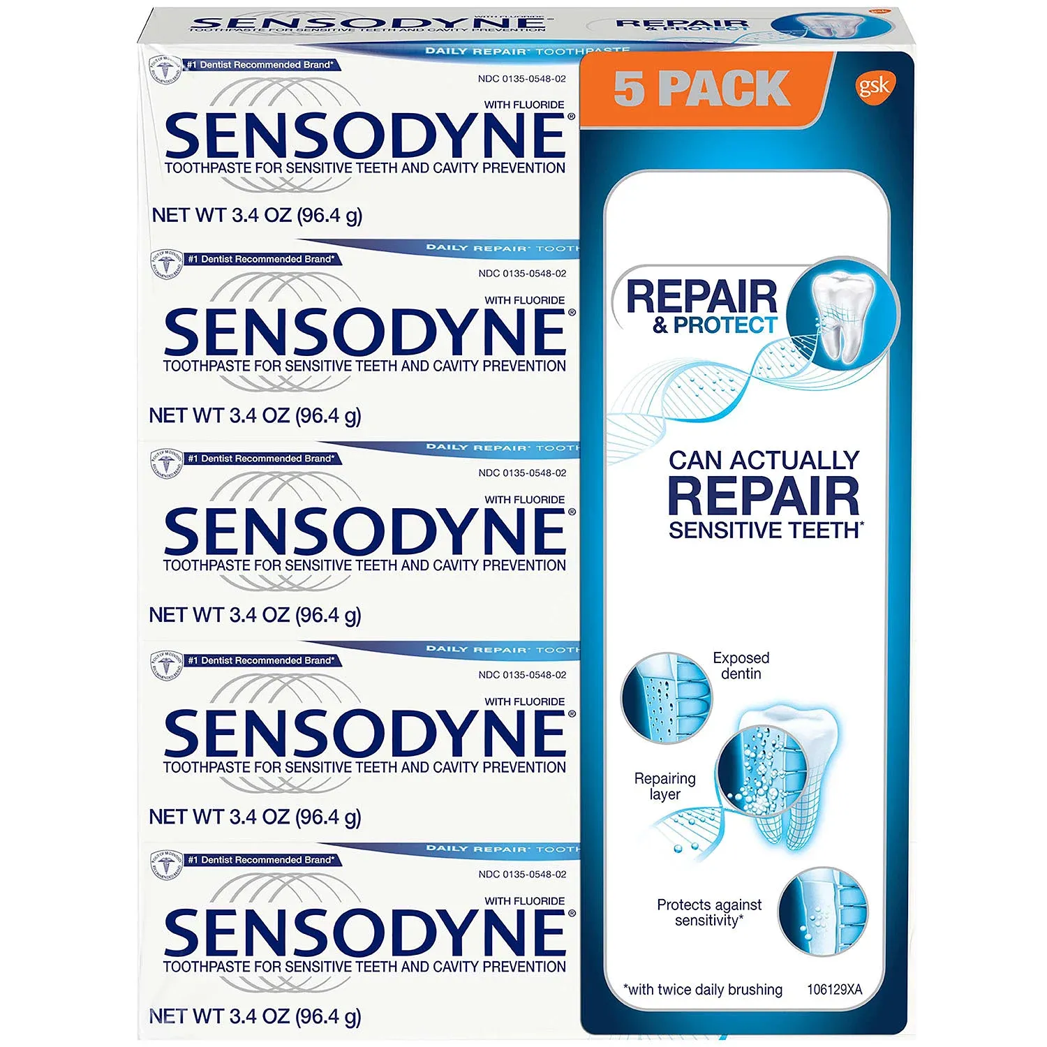 Sensodyne Repair &amp; Protect Toothpaste for Sensitive Teeth, 3.4 oz., 5 pk.