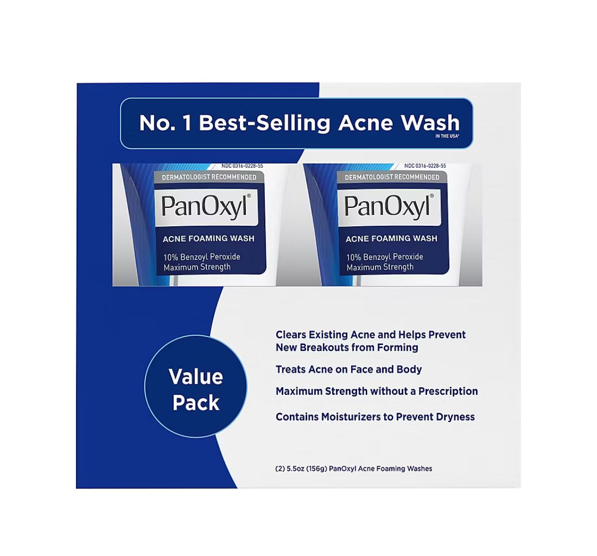 Panoxyl Acne Foaming Wash 10% Benzoyl Peroxide, Maximum Strength, 2 pk./5.5 oz