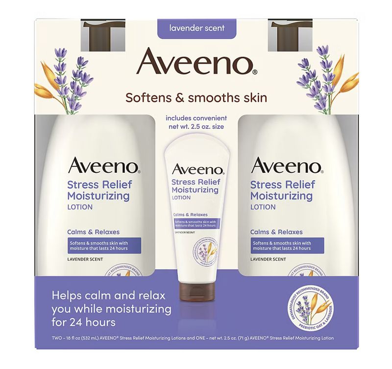Aveeno Stress Relief Moisturizing Body Lotion with Lavender Scent, 2 pk./18 oz. + 2.5 oz.