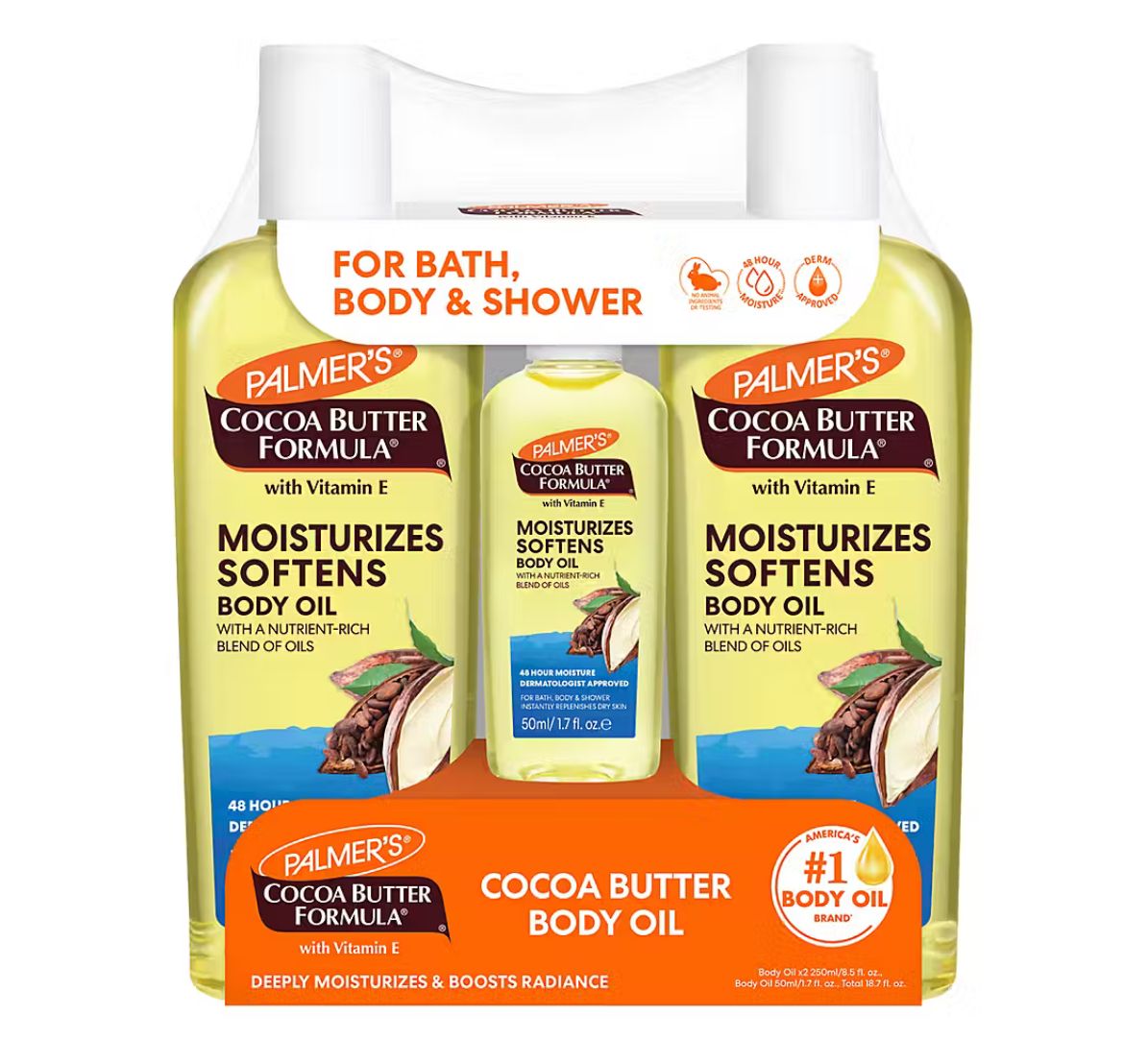 Palmer&#39;s Cocoa Butter Formula Body Oil Club Pack With Vitamin E, 2 ct./8.5 oz. Plus Travel Size Pack