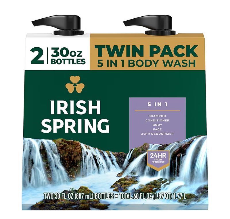 Irish Spring 5-in-1 Mens Body Wash, Pump, 2 pk./30oz.