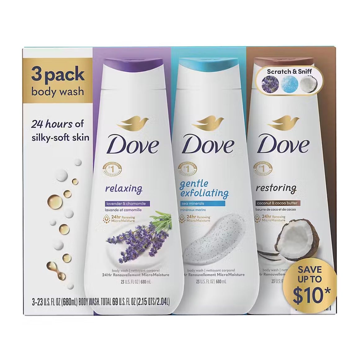 Dove Relax, Exfoliate &amp; Restore Body Wash Variety Pack, 3 pk./23 oz.