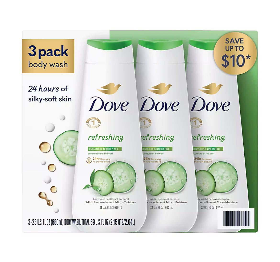 Dove Refreshing Cucumber &amp; Green Tea Body Wash, 3 pk./23 oz.