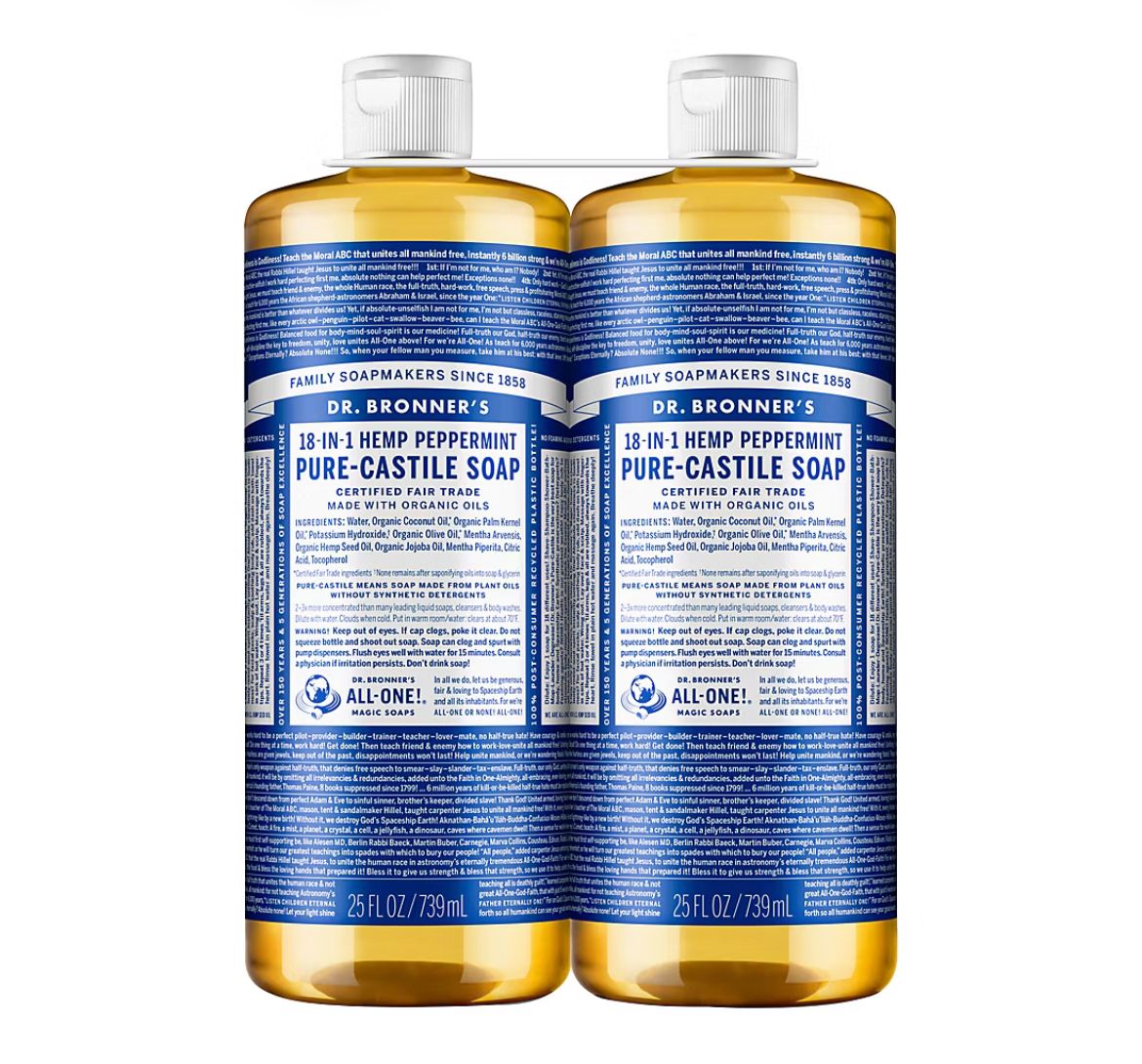 Dr Bronner&#39;s Peppermint Pure-Castile Soap, 2 pk./50 oz.