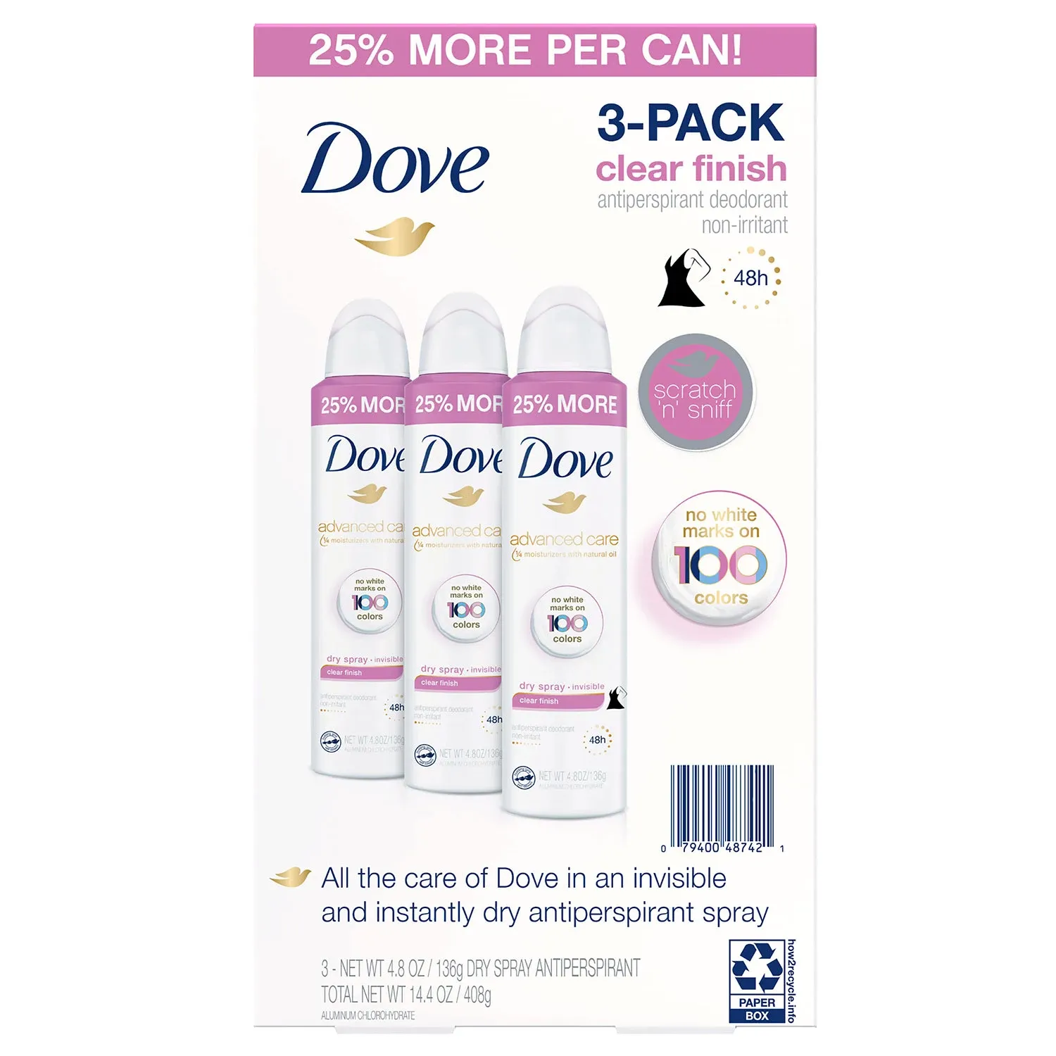 Dove Women&#39;s Invisible Dry Spray Antiperspirant Deodorant, 4.8 oz., 3 pk.