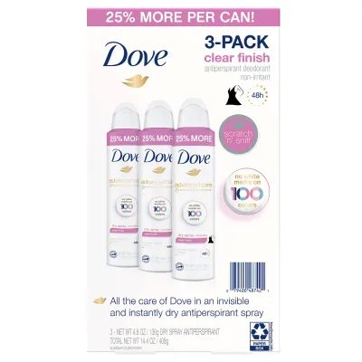 Dove Women&#39;s Invisible Dry Spray Antiperspirant Deodorant, 4.8 oz., 3 pk.