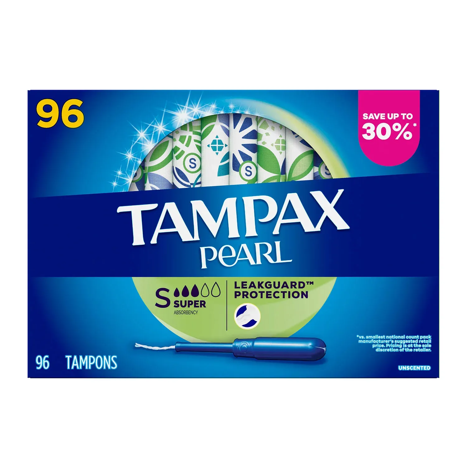 Tampax Pearl Super Tampons, Unscented, 96 ct.