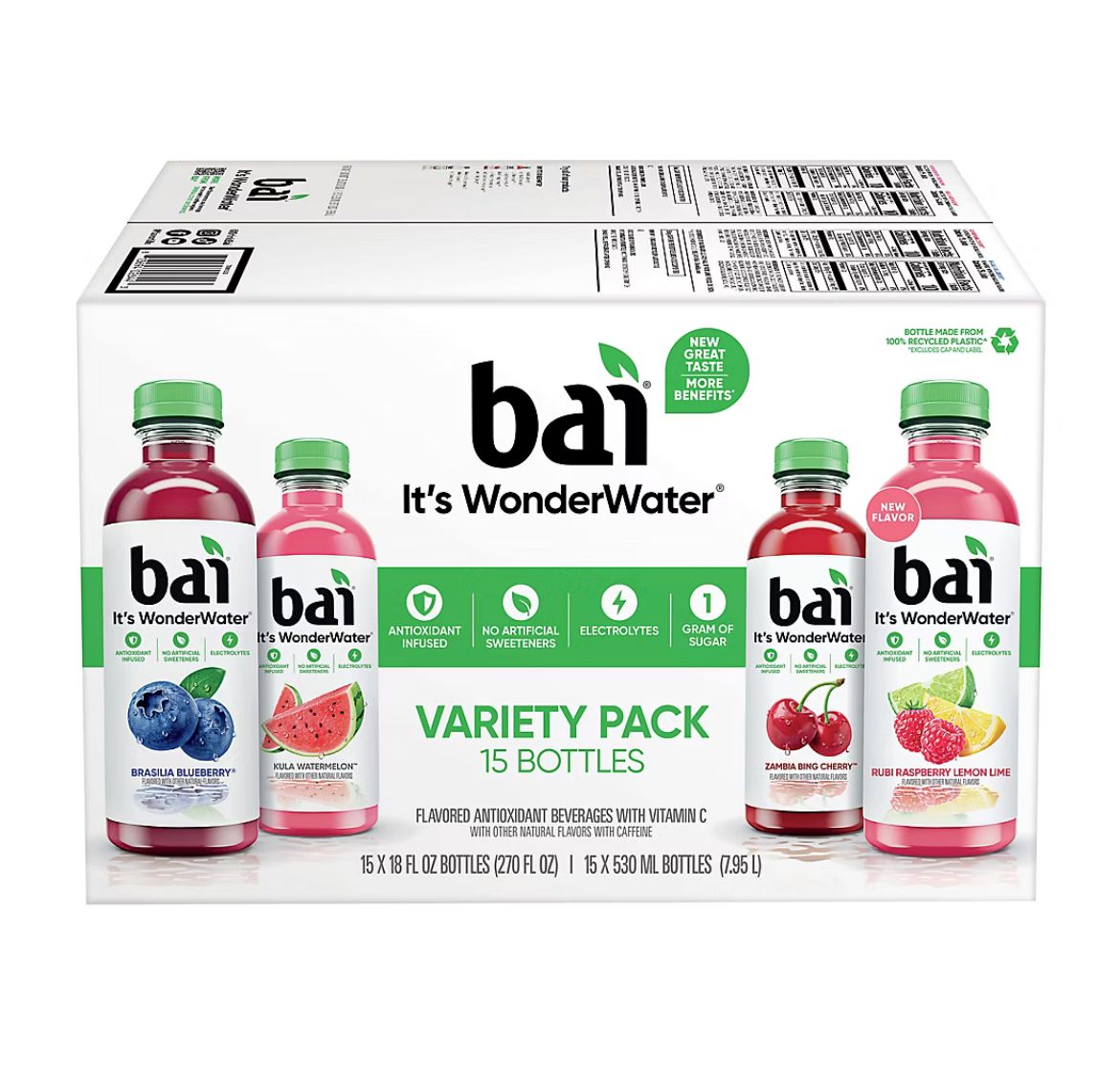 Bai Flavors Variety Pack Antioxidant Infused Water Beverage, 15 pk./18 fl. oz.