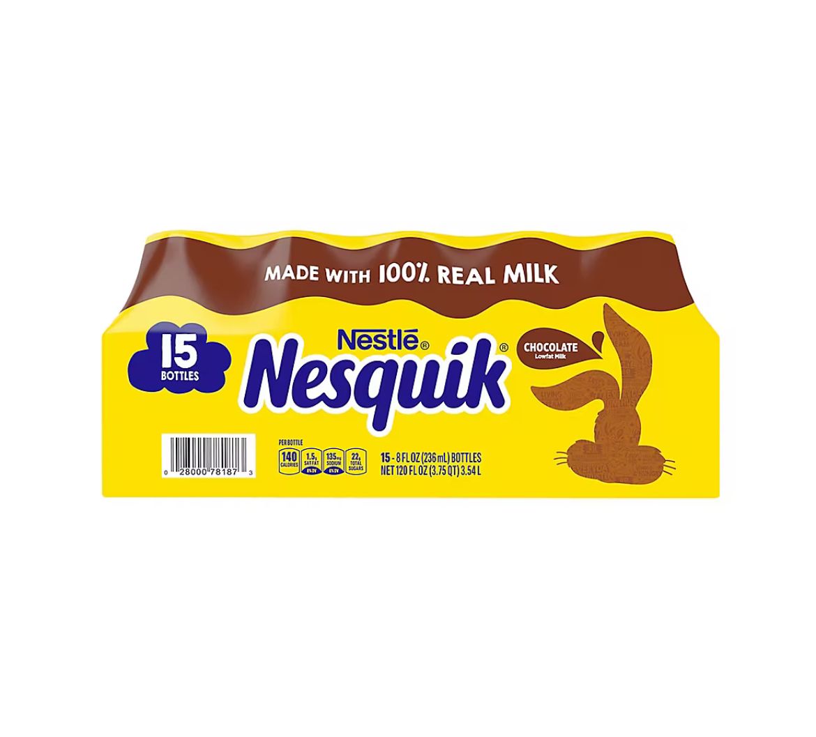 Nestle Nesquik Chocolate Low-Fat Milk Bottles, 15 ct./8 oz.