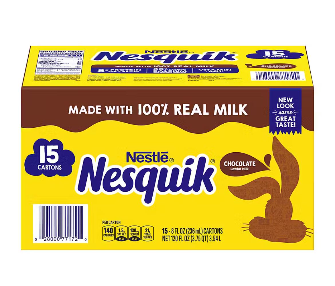 Nestle Nesquik Chocolate Low-Fat Milk Cartons, 15 pk./8 oz.