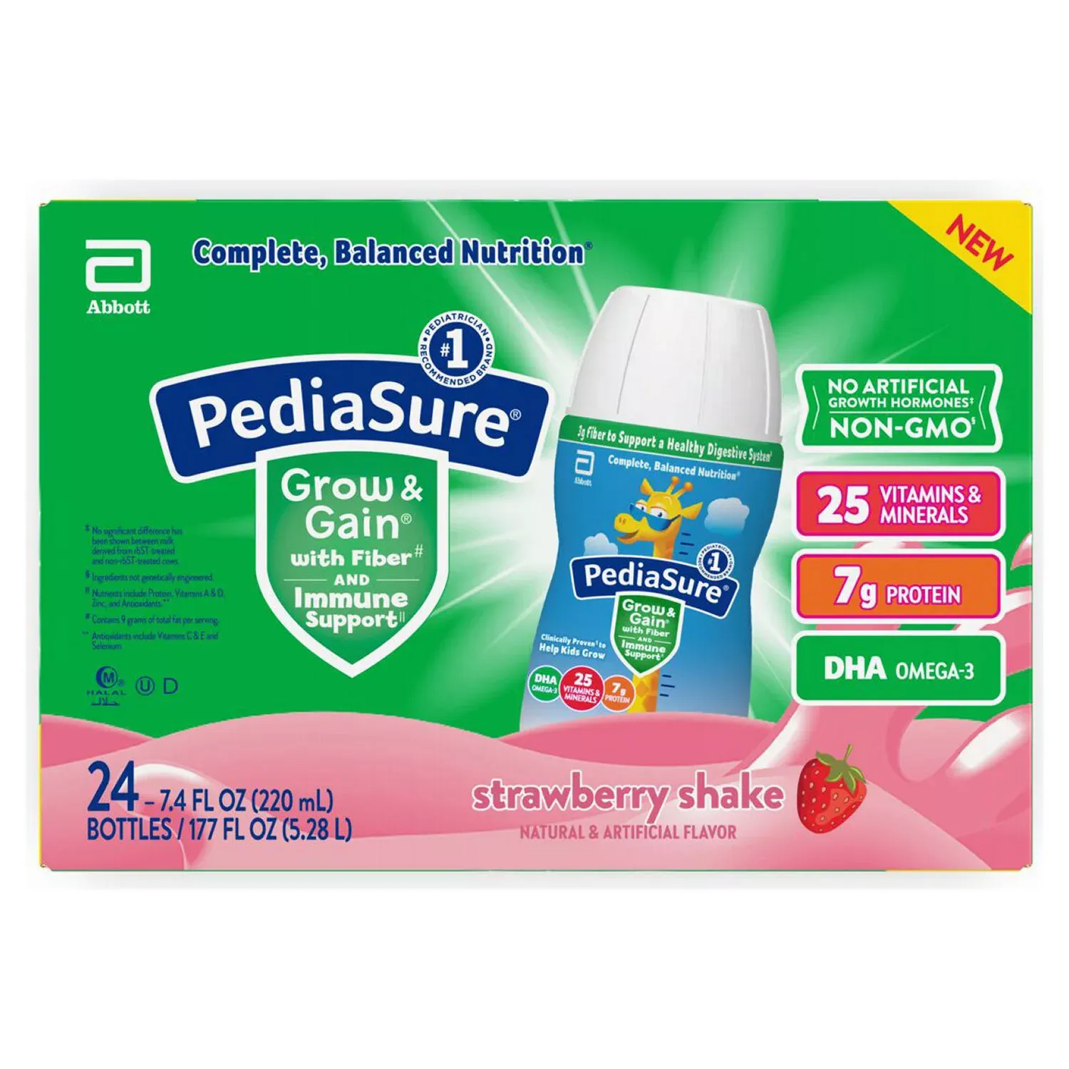 PediaSure Nutritional Grow &amp; Gain Shake with Fiber, Strawberry 7.4 fl. oz., 24 pk.