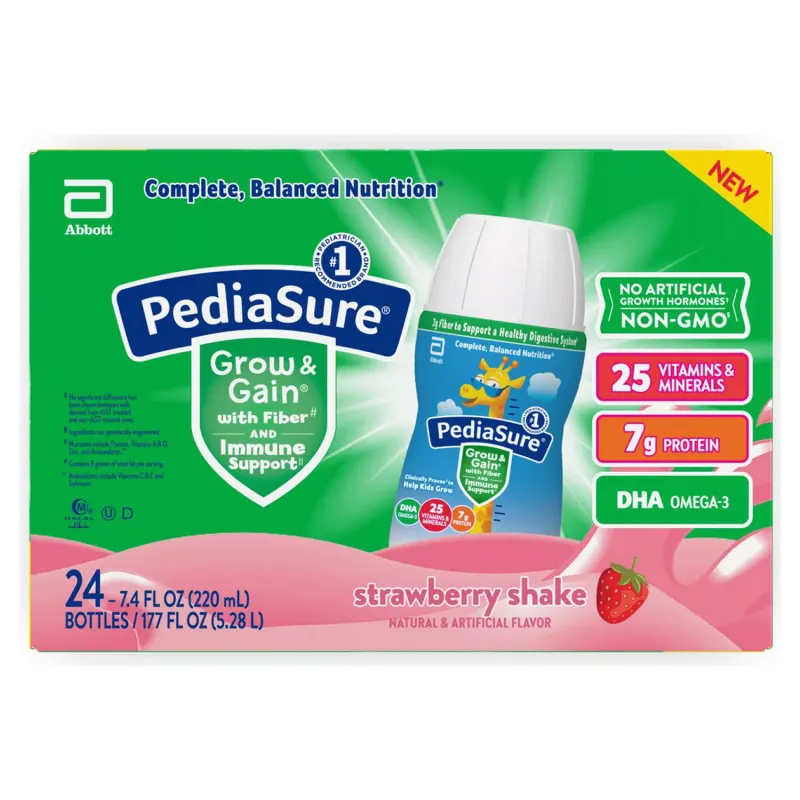 PediaSure Nutritional Grow &amp; Gain Shake with Fiber, Strawberry 7.4 fl. oz., 24 pk.