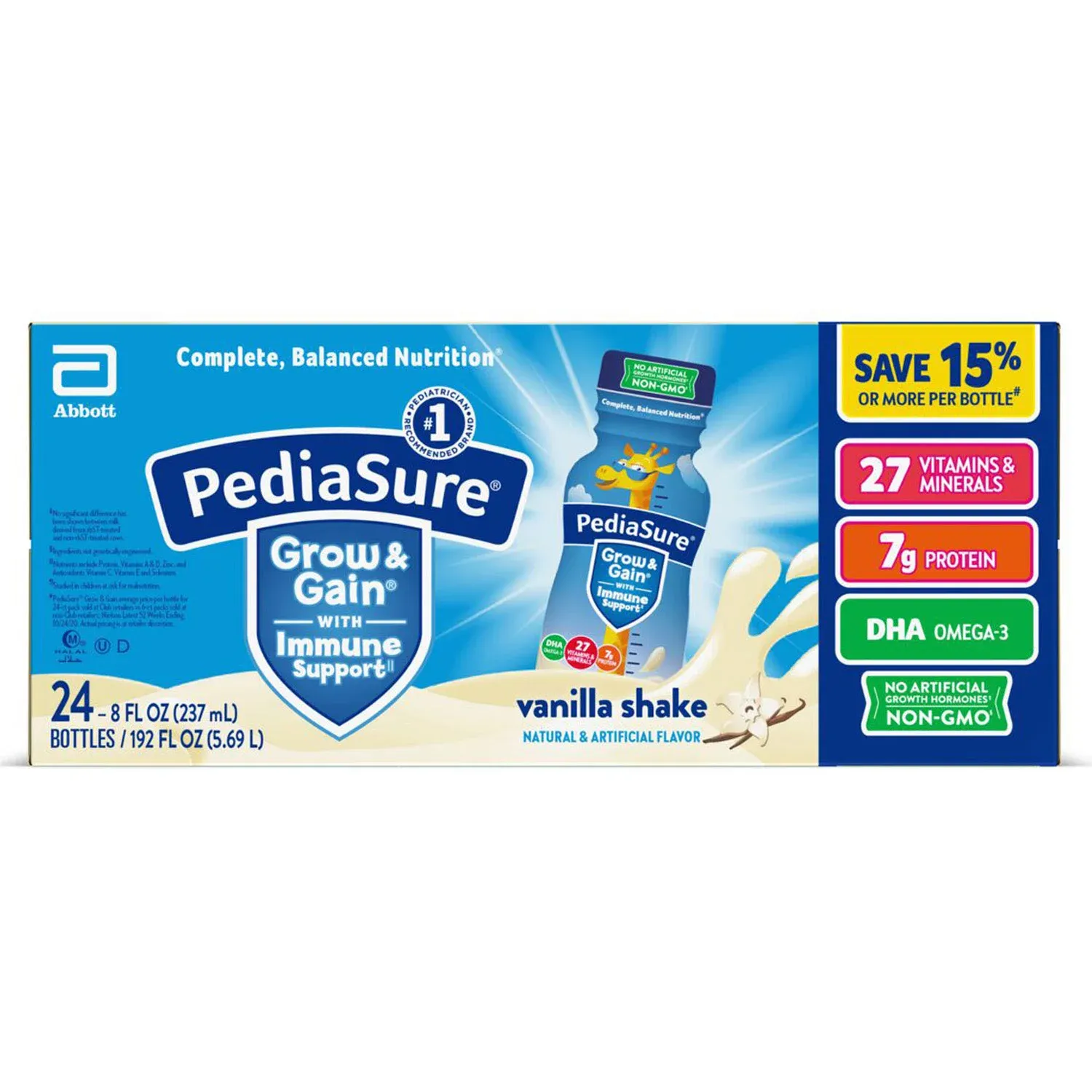PediaSure Grow and Gain Nutrition Shake for Kids, Vanilla 8 fl. oz., 24 pk.