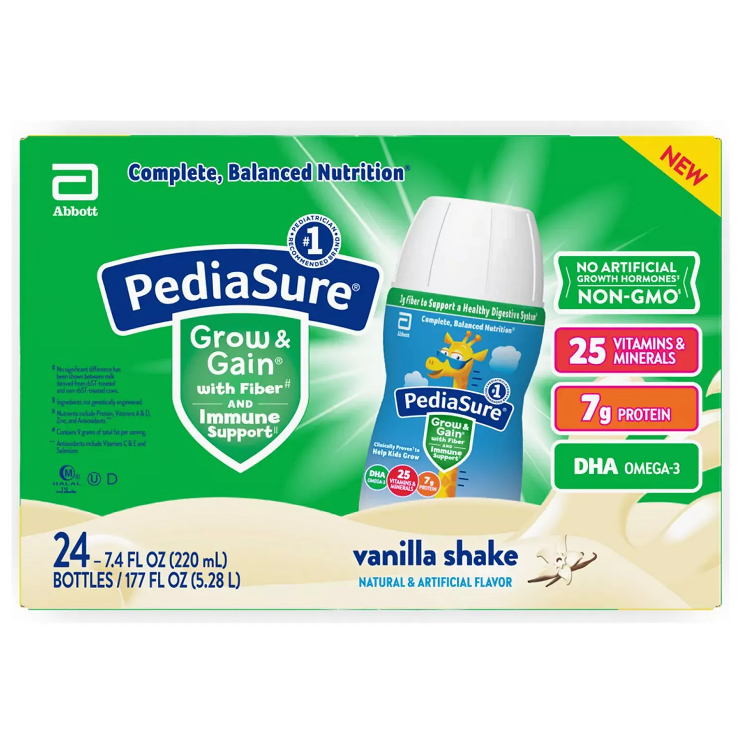 PediaSure Nutritional Grow &amp; Gain Shake with Fiber and Immune Support, Vanilla (7.4 fl. oz., 24 pk.)