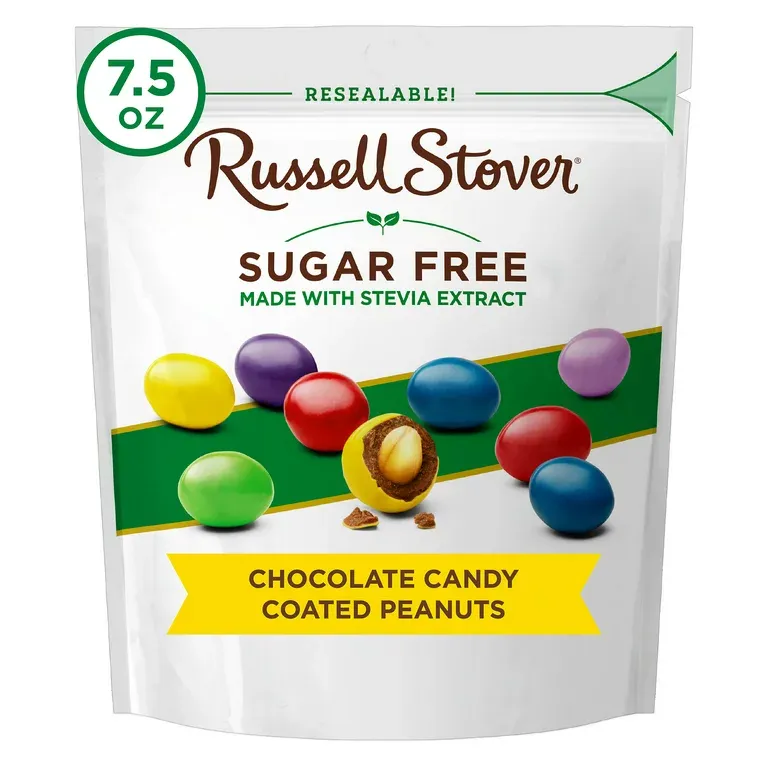 RUSSELL STOVER Sugar Free Chocolate Candy Coated Peanuts, 7.5 oz. Bag