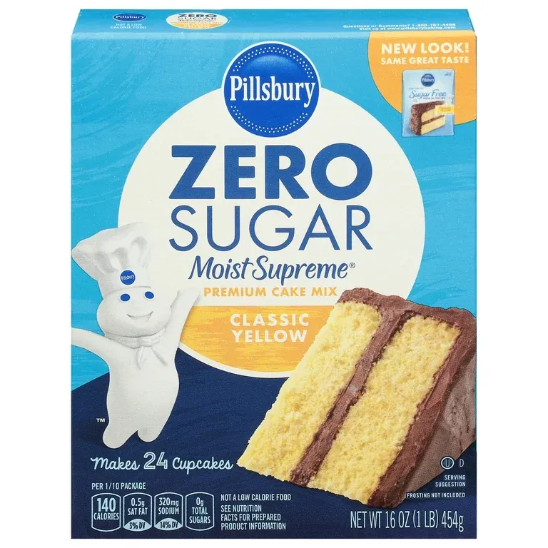 Pillsbury Zero Sugar Moist Supreme Yellow Premium Cake Mix, 16 Oz Box