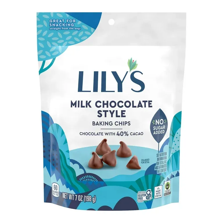 Lily&#39;s Milk Chocolate Style No Added Sugar Baking Chips, Bag 7 oz