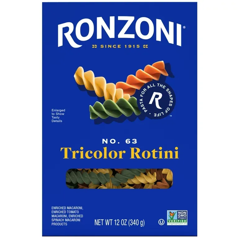 Ronzoni Tricolor Rotini, 12 oz, Colorful Non-GMO Pasta Spirals, (Shelf Stable)