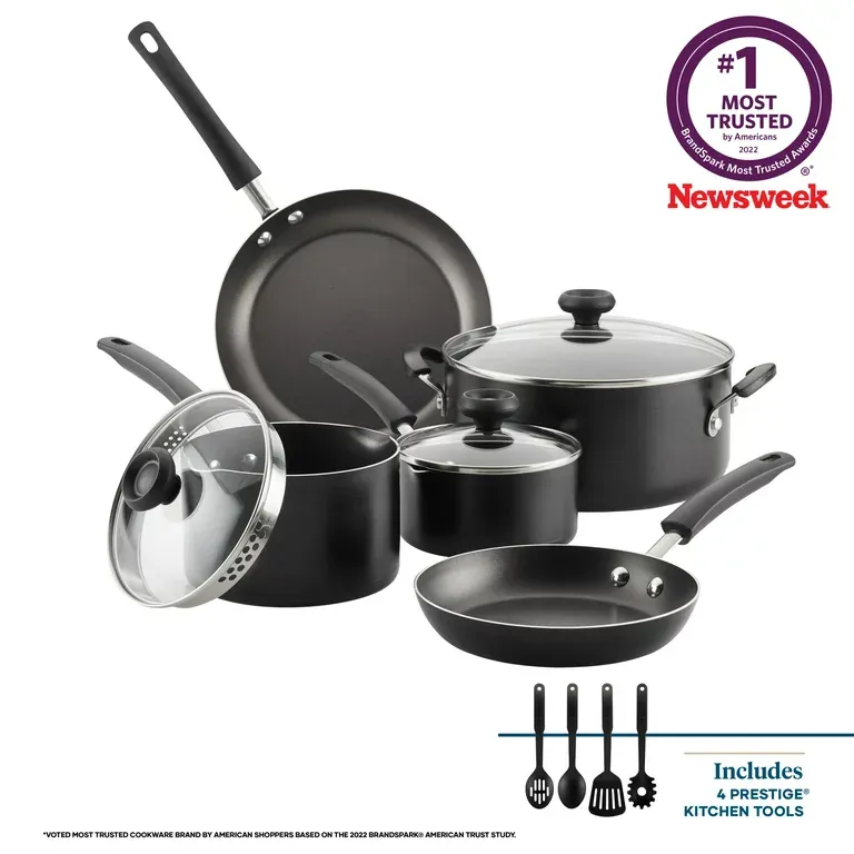 Farberware 12-Piece Easy Clean Nonstick Pots and Pans/Cookware Set, Black