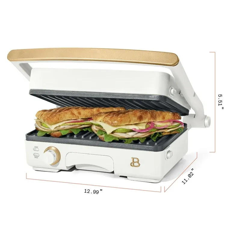 Drew Barrymore Beautiful 2-in-1 Panini Press &amp; Grill, White Icing