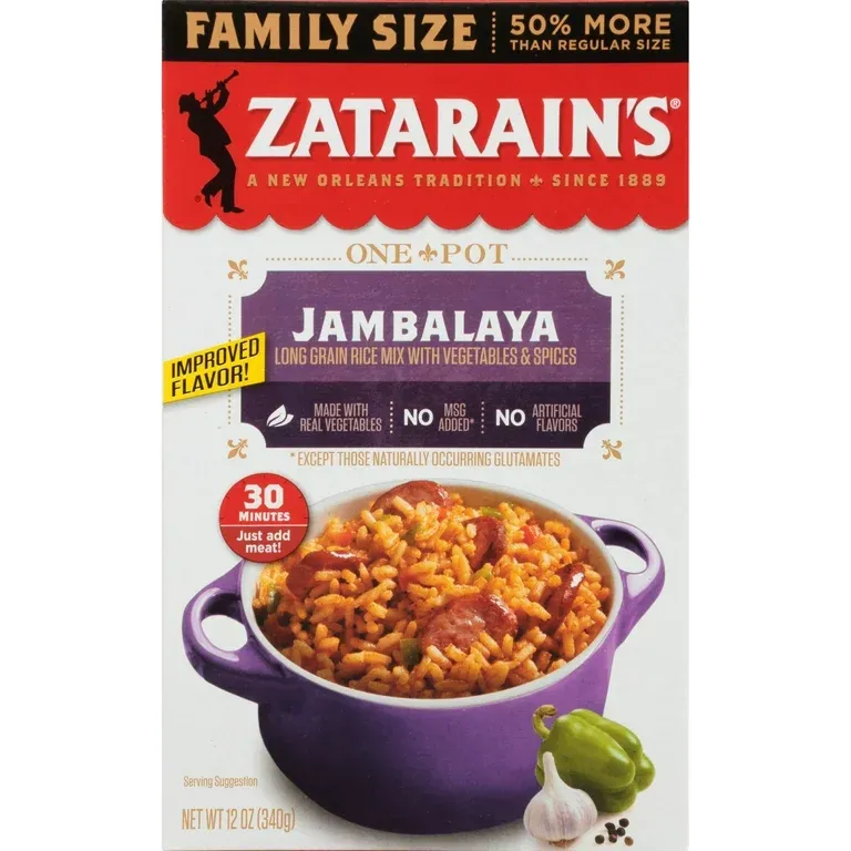 Zatarain&#39;s No Artificial Flavors Gluten Free Family Size Jambalaya Rice Dinner Mix, 12 oz Box
