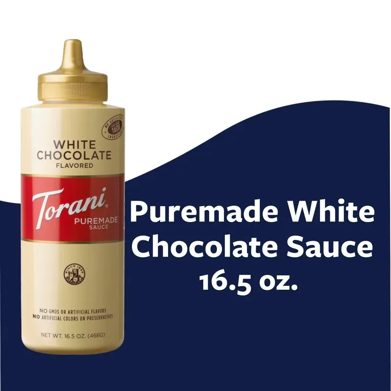 Torani Puremade White Chocolate Sauce, Authentic Plastic Squeeze Bottle 16.5 oz
