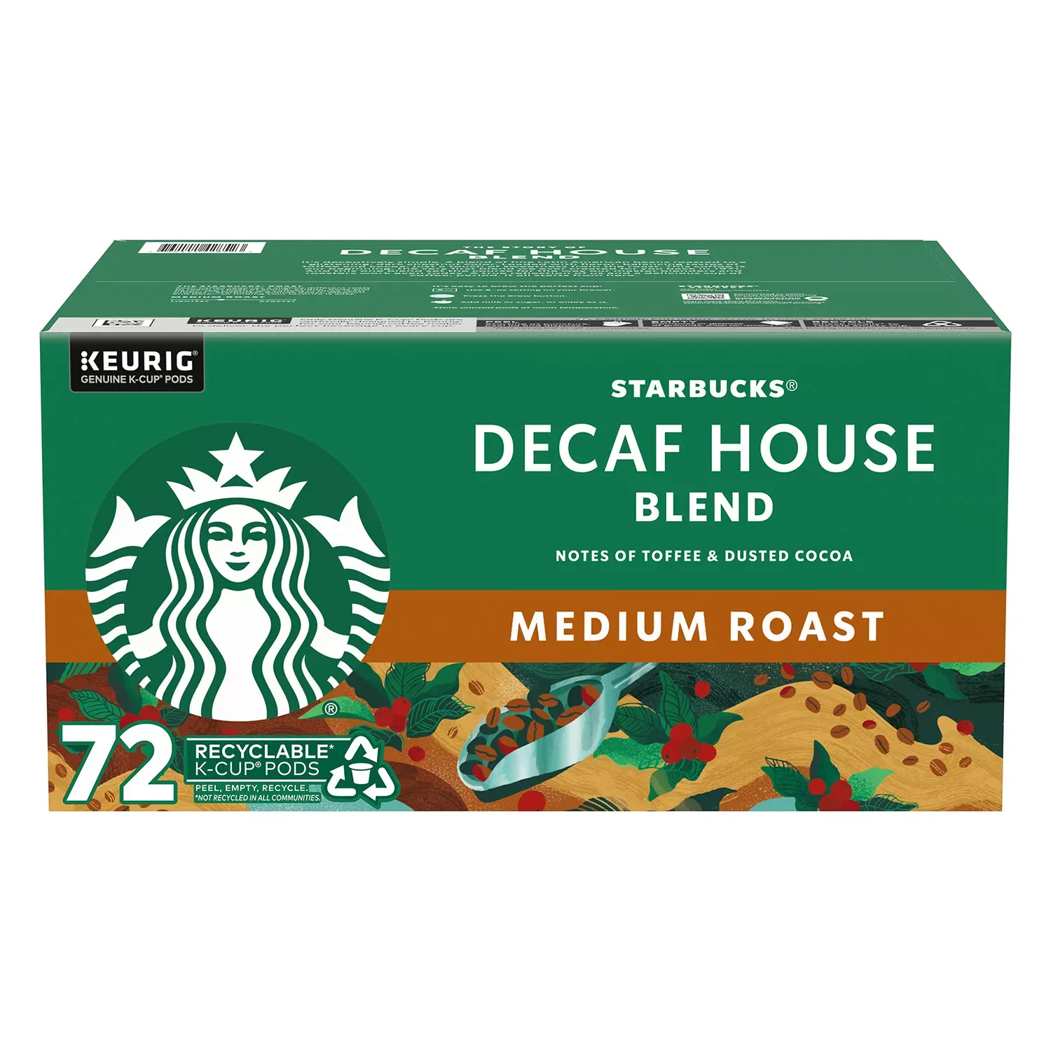 Starbucks Decaf Medium Roast K-Cup Coffee Pods, House Blend, 72 ct.
