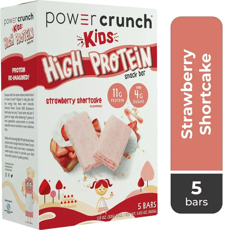 Power Crunch Kids High Protein Snack Bars, Strawberry Shortcake Flavor, 5 Ct Box, 1.13 oz