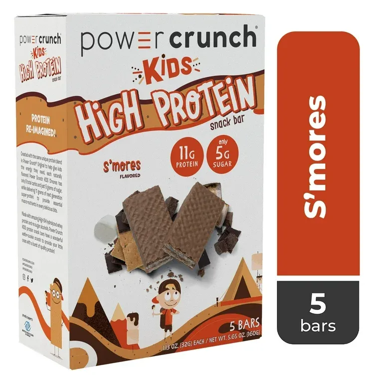 Power Crunch Kids High Protein Snack Bars, S&#39;mores, 5 Count Box, 1.13 ounces