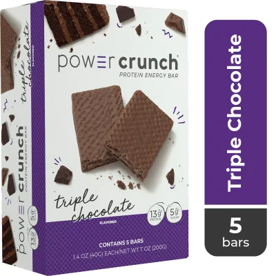 Power Crunch Original Protein Energy Bars, Triple Chocolate, 5 Ct Box, 1.4 oz
