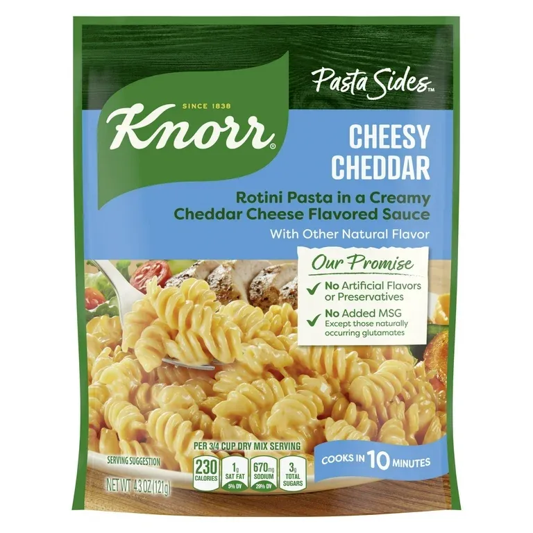Knorr Cheesy Cheddar Rotini Cooks in 10 Minutes, 4.3 oz Regular Multi-layer Pouch
