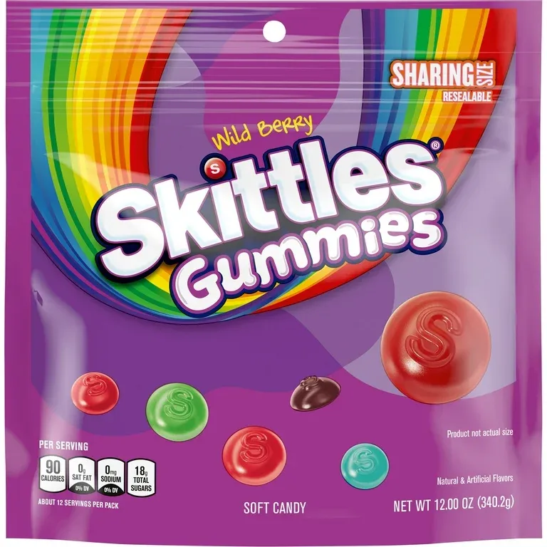 Skittles Gummies Wild Berry Gummy Candy, Sharing Size - 12 oz Resealable Bag