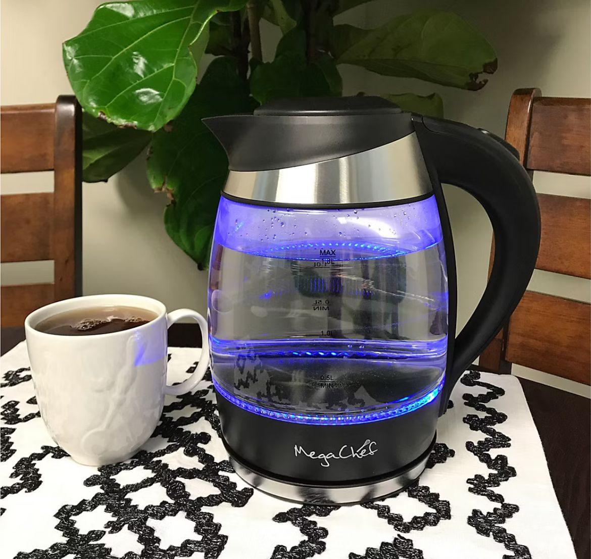 MegaChef 1.8L Glass Stainless Steel Electric Tea Kettle
