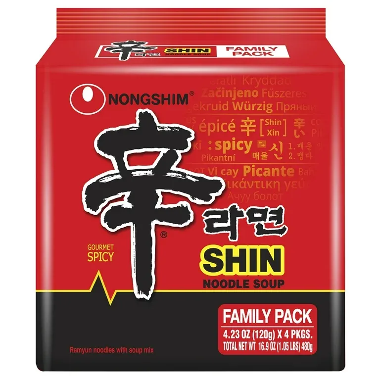 Nongshim Shin Ramyun Spicy Beef Ramen Noodle Soup Pack, 4.2oz X 4 Count