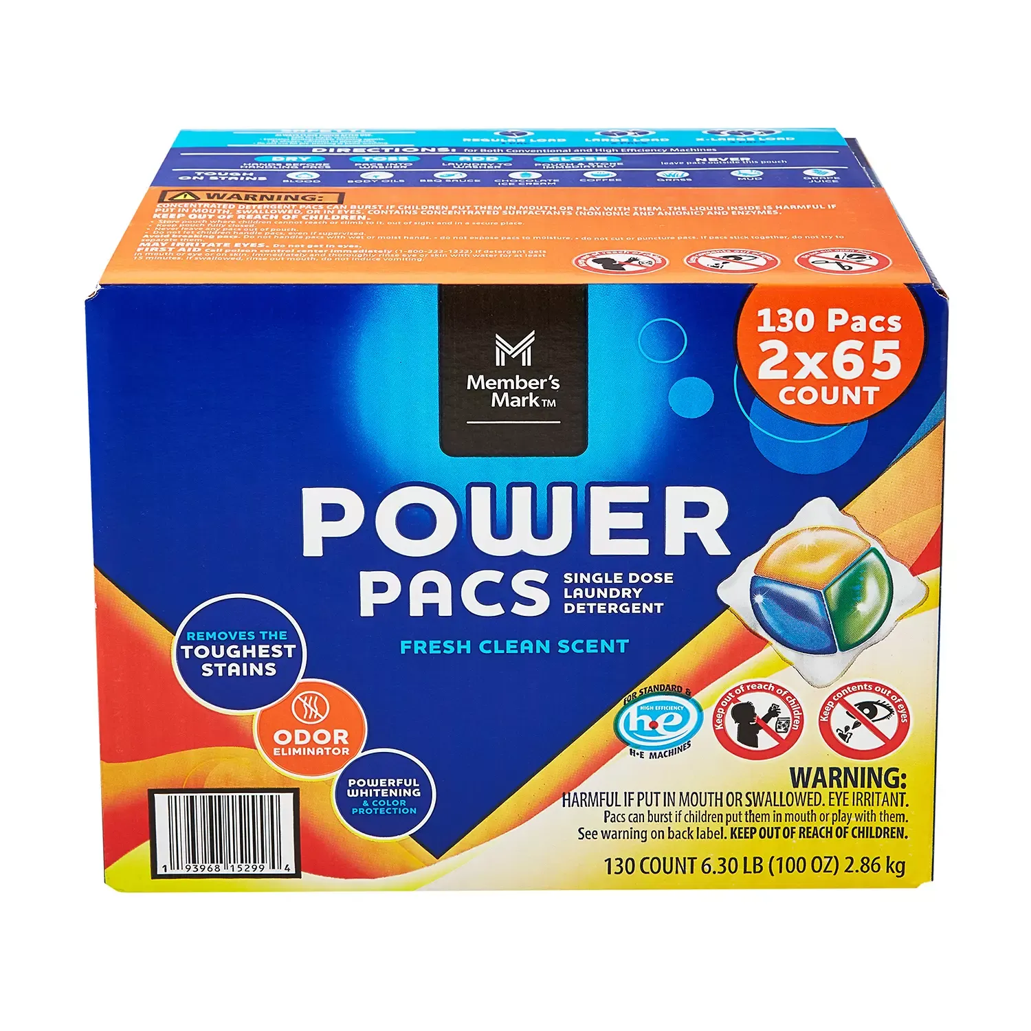 Member&#39;s Mark Laundry Detergent Power Pacs, Fresh Clean Scent 130 ct.