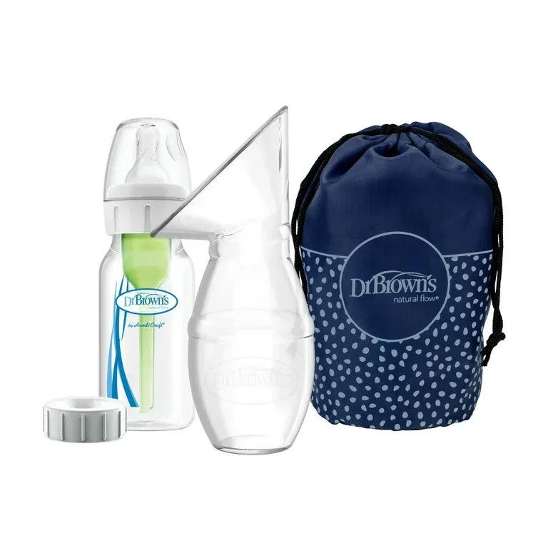 Dr. Brown&#39;s Silicone Breast Pump, Breast Milk Catcher with Options+ Anti-Colic Baby Bottle &amp; Travel Bag