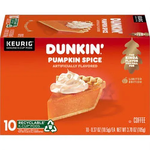 Dunkin&#39; Pumpkin Spice Coffee , Limited Edition Fall Coffee, K Cup Pods, 10 Count Box
