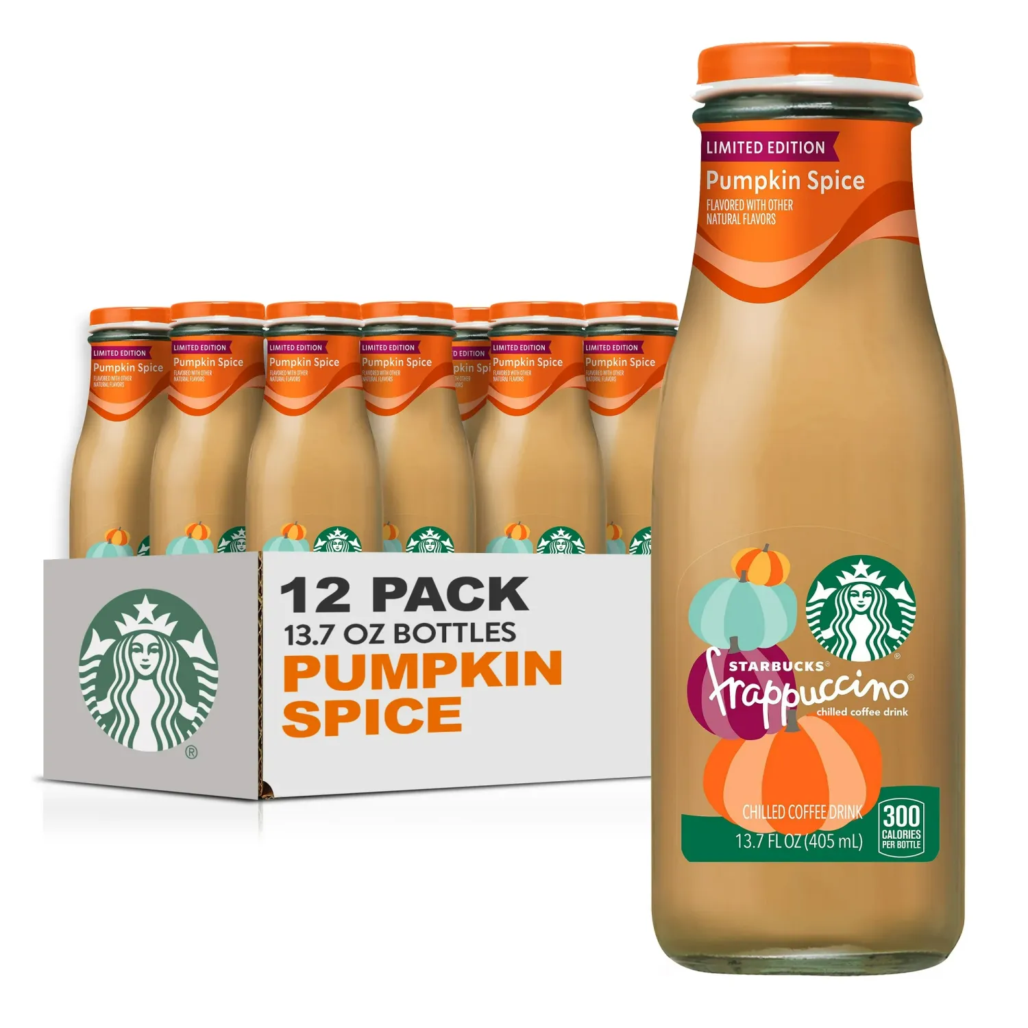 Starbucks Frappuccino Pumpkin Spice Latte Iced Coffee Drink Limited Edition, 13.7 fl oz 12 Pack Bottles