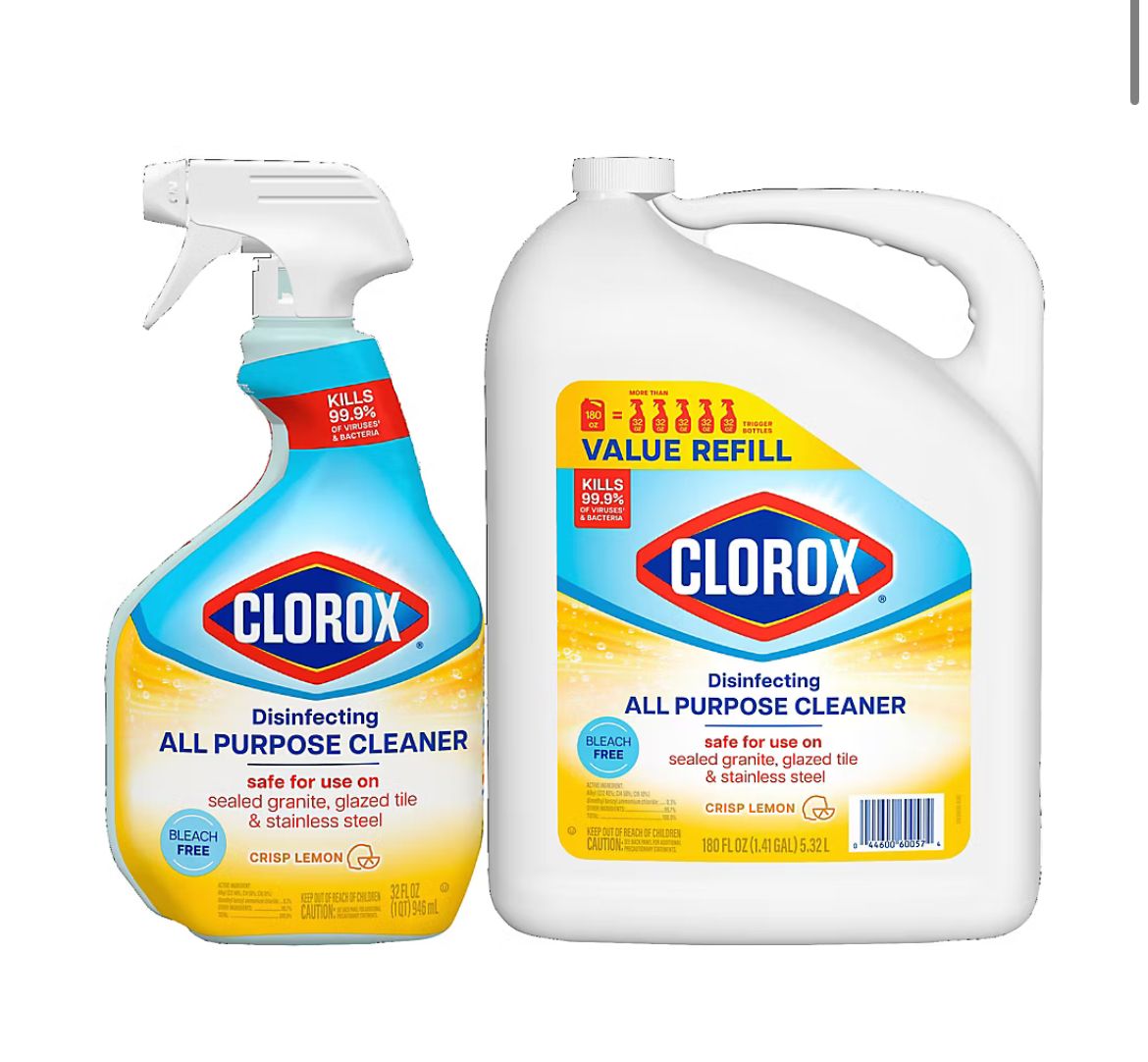 Clorox Disinfecting All Purpose Cleaner, Crisp Lemon, 32 oz. Spray and 180 oz. Refill