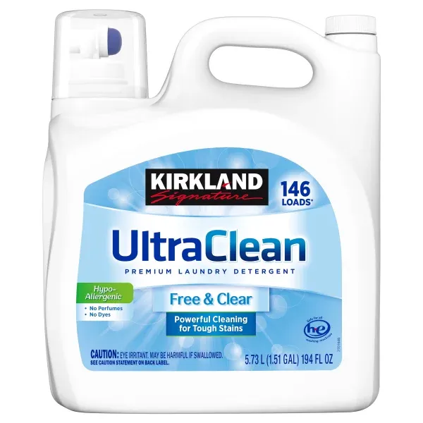 Kirkland Signature Ultra Clean Free &amp; Clear HE Liquid Laundry Detergent, 146 loads, 194 fl oz