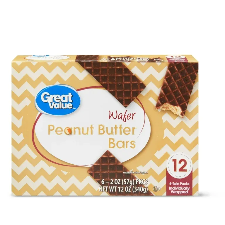 Great Value Peanut Butter Wafer Bars, 2 oz, 6 pack