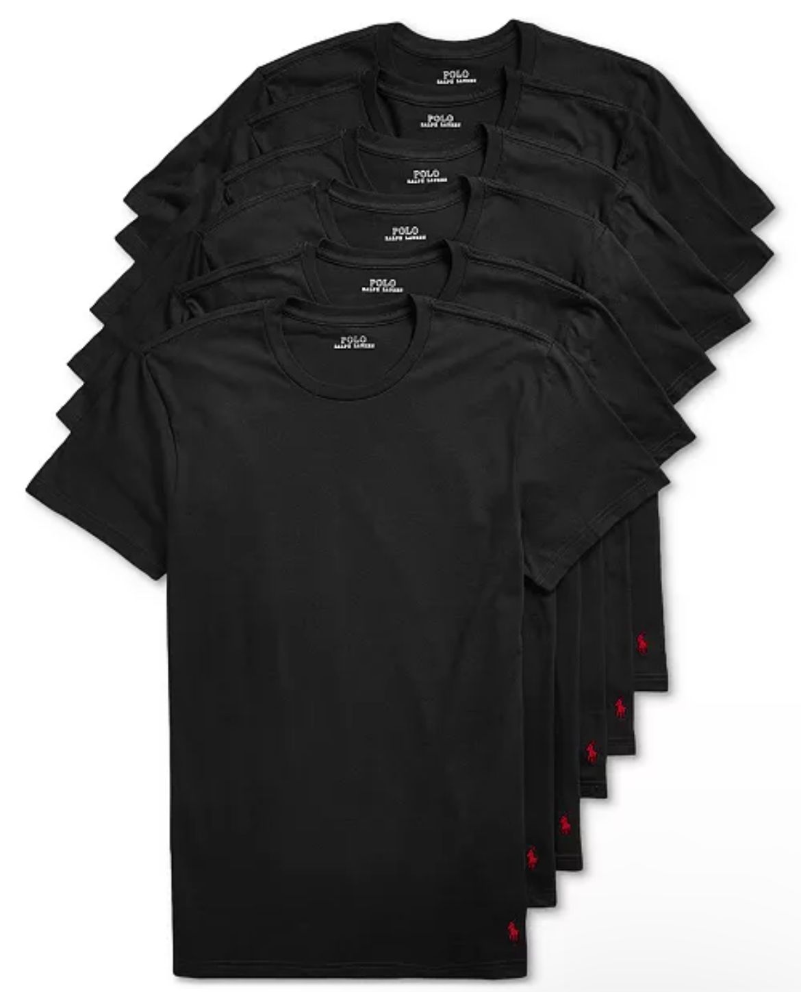 Polo Ralph Lauren Men&#39;s 5+1 Free Bonus Pack Classic-Fit Cotton Jersey Crewneck Undershirts -Black