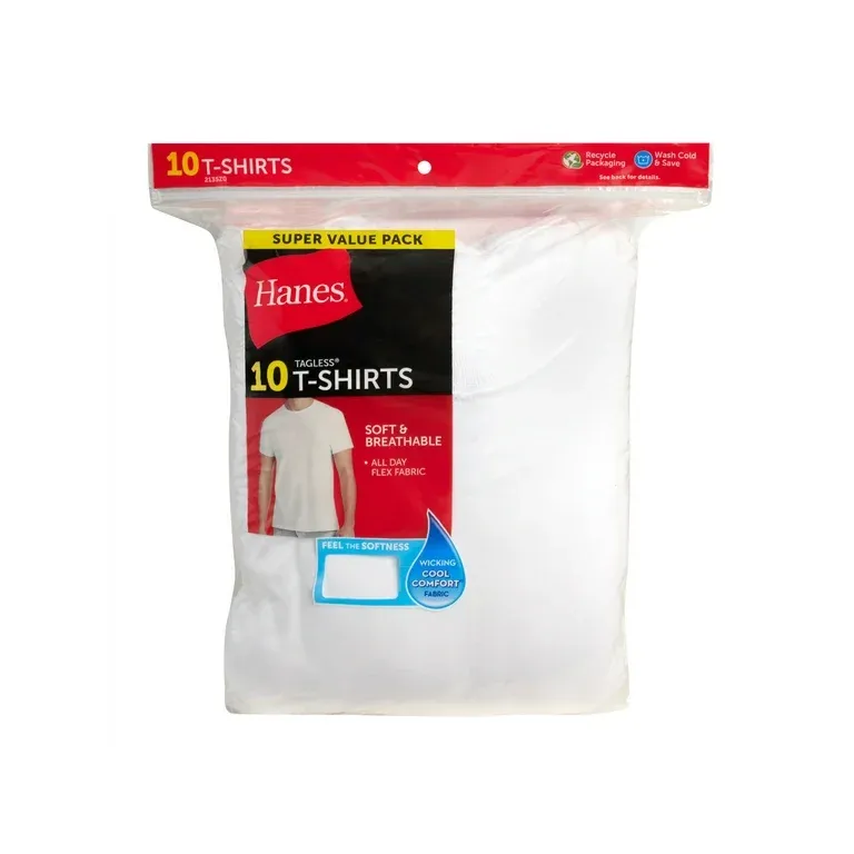 Hanes Men&#39;s Super Value Pack White Crew T-Shirt Undershirts, 10 Pack