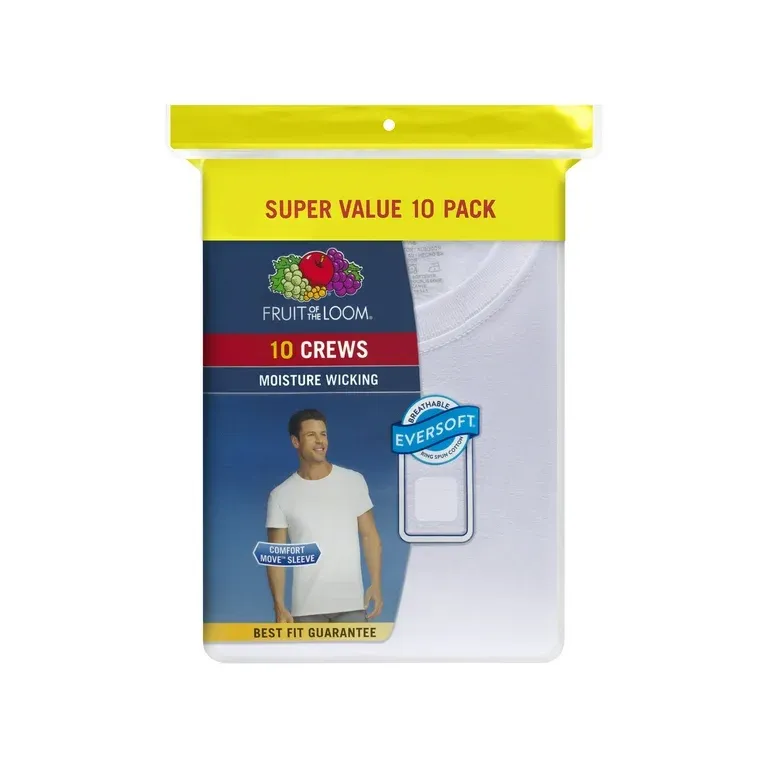 Fruit of the Loom Men&#39;s EverSoft Crew T-Shirt Undershirts, Super Value 10-Pack